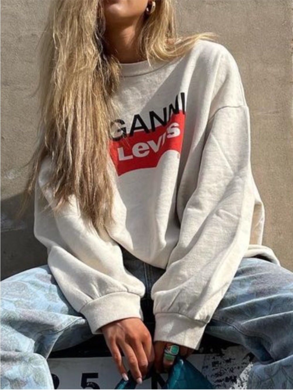 NEW Ganni x Levi's Snap Back Sweatshirt Nature Medium